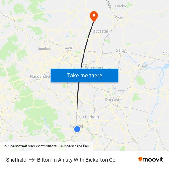 Sheffield to Bilton-In-Ainsty With Bickerton Cp map