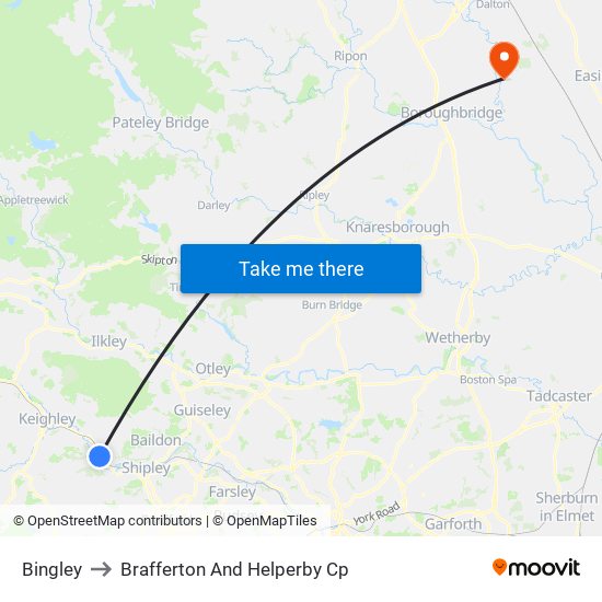 Bingley to Brafferton And Helperby Cp map