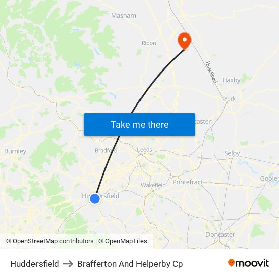 Huddersfield to Brafferton And Helperby Cp map