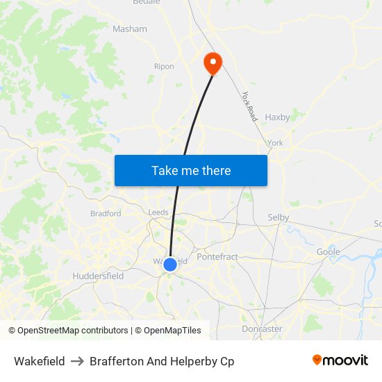 Wakefield to Brafferton And Helperby Cp map