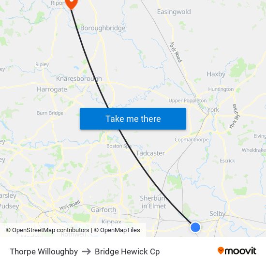 Thorpe Willoughby to Bridge Hewick Cp map