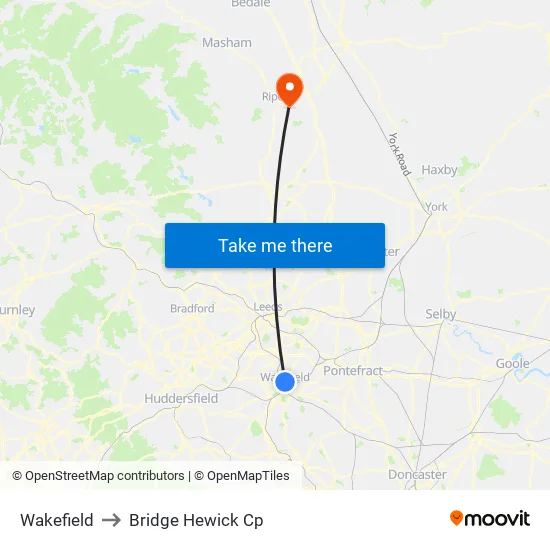 Wakefield to Bridge Hewick Cp map