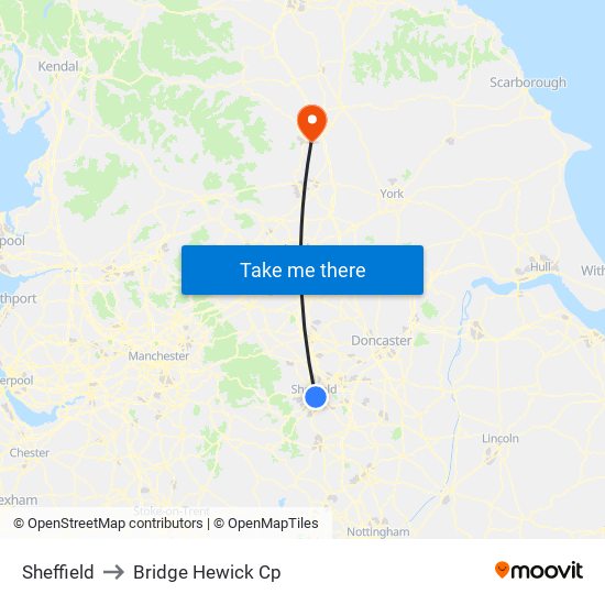 Sheffield to Bridge Hewick Cp map