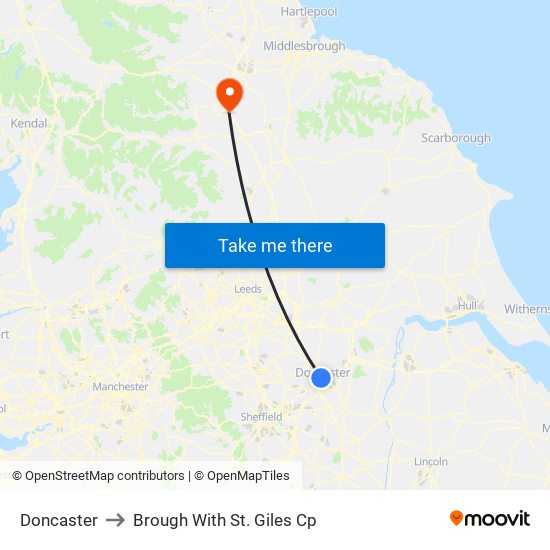 Doncaster to Brough With St. Giles Cp map