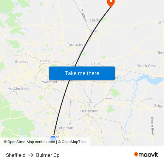 Sheffield to Bulmer Cp map