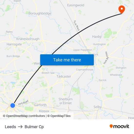 Leeds to Bulmer Cp map