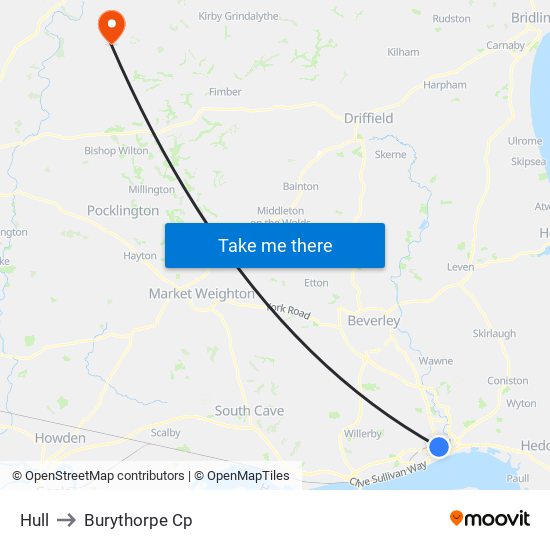 Hull to Burythorpe Cp map