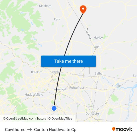 Cawthorne to Carlton Husthwaite Cp map