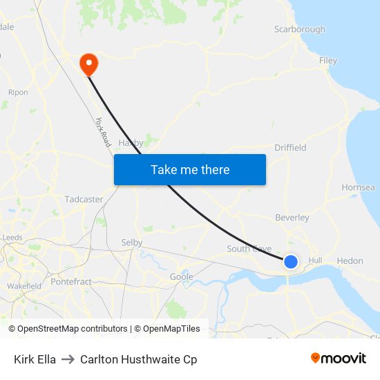 Kirk Ella to Carlton Husthwaite Cp map