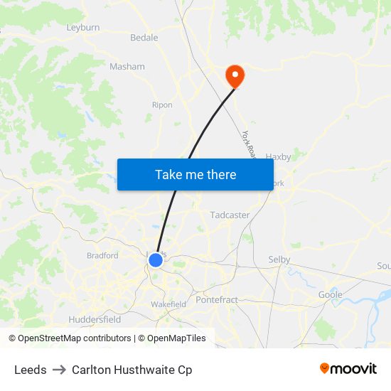 Leeds to Carlton Husthwaite Cp map