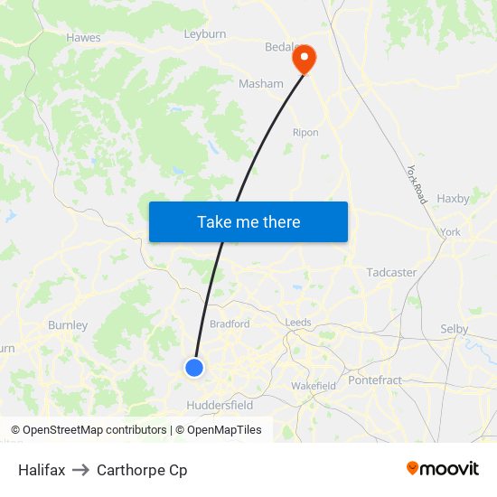 Halifax to Carthorpe Cp map