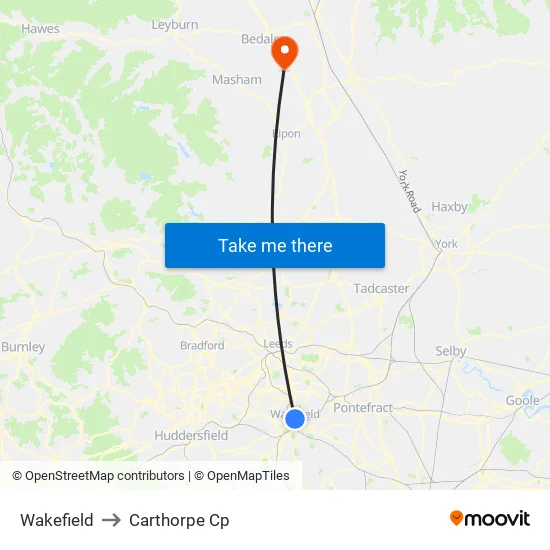 Wakefield to Carthorpe Cp map