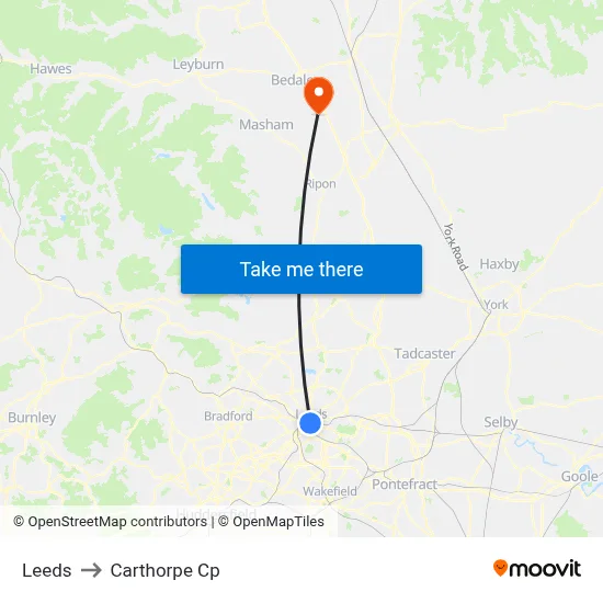 Leeds to Carthorpe Cp map