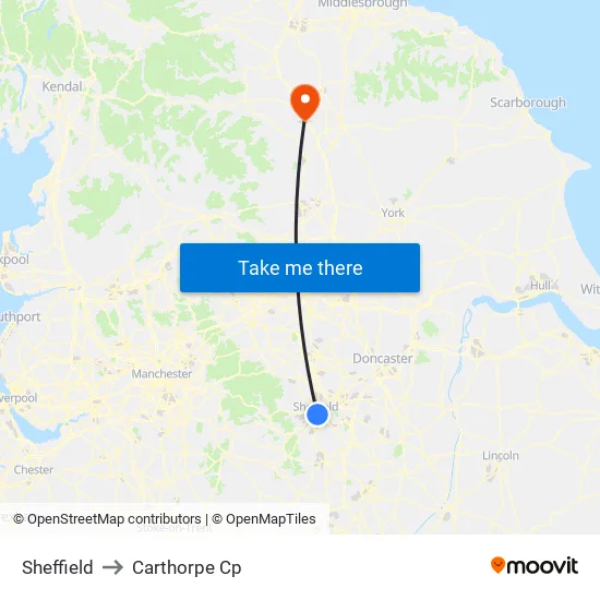 Sheffield to Carthorpe Cp map