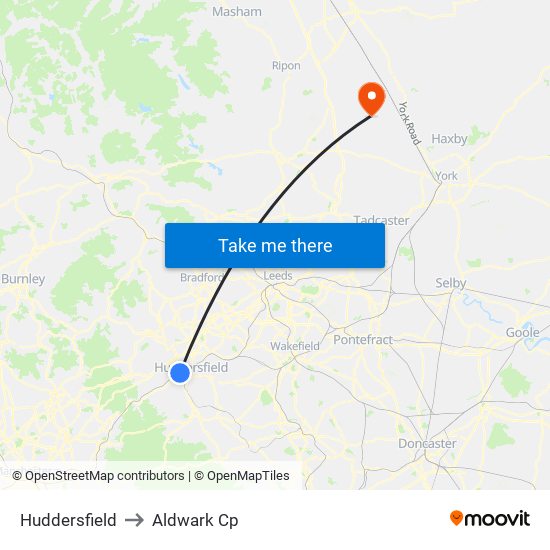 Huddersfield to Aldwark Cp map