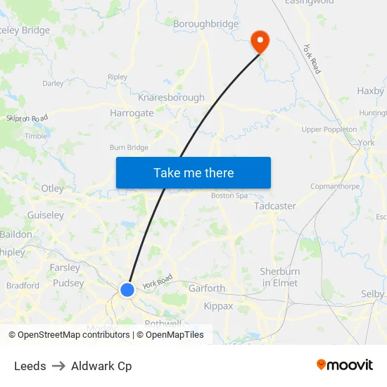 Leeds to Aldwark Cp map