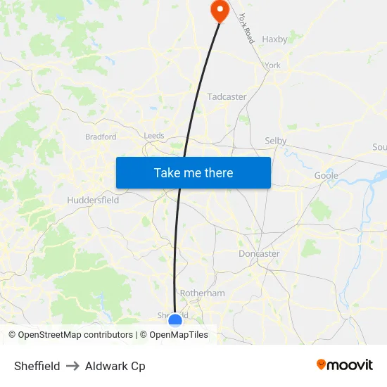 Sheffield to Aldwark Cp map