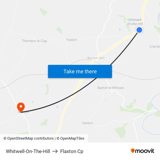 Whitwell-On-The-Hill to Flaxton Cp map