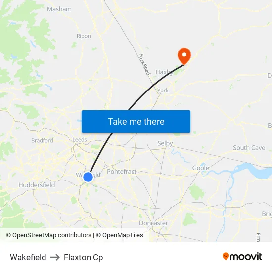 Wakefield to Flaxton Cp map