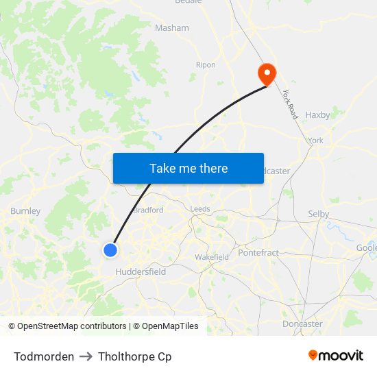 Todmorden to Tholthorpe Cp map