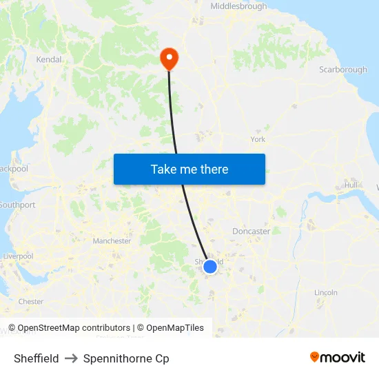 Sheffield to Spennithorne Cp map