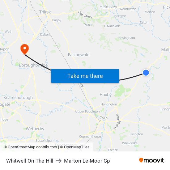 Whitwell-On-The-Hill to Marton-Le-Moor Cp map