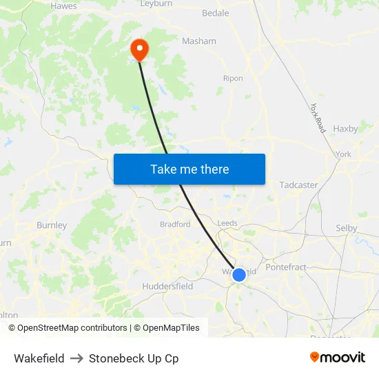 Wakefield to Stonebeck Up Cp map