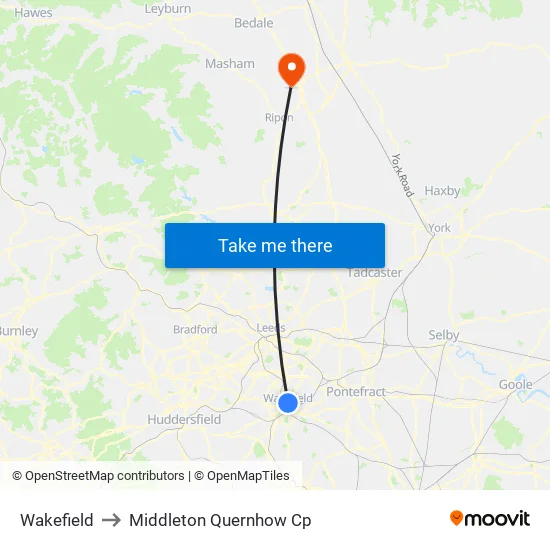 Wakefield to Middleton Quernhow Cp map