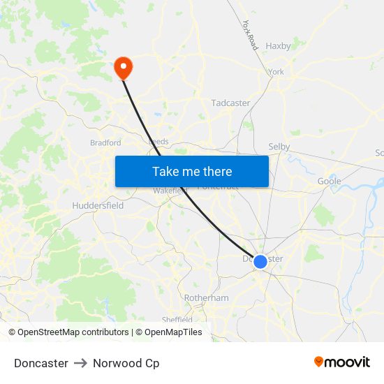 Doncaster to Norwood Cp map