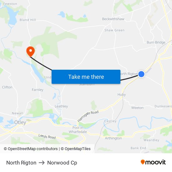 North Rigton to Norwood Cp map