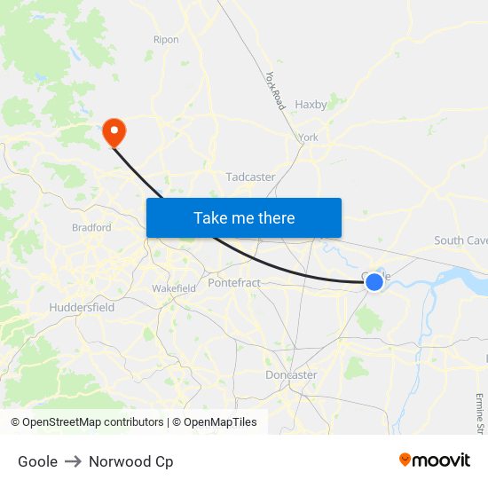Goole to Norwood Cp map