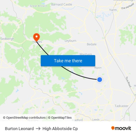 Burton Leonard to High Abbotside Cp map