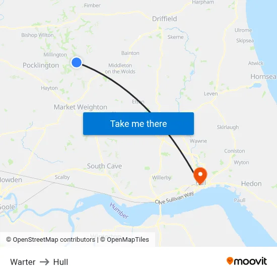 Warter to Hull map