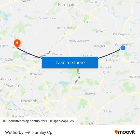 Wetherby to Farnley Cp map