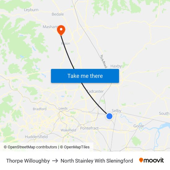 Thorpe Willoughby to North Stainley With Sleningford map