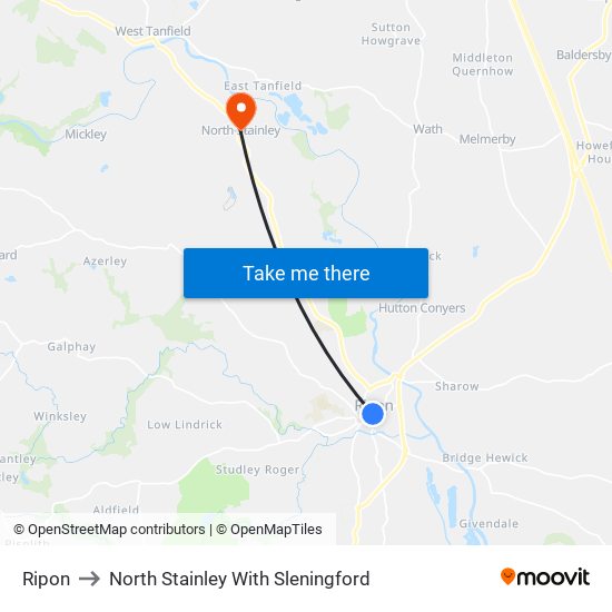 Ripon to North Stainley With Sleningford map