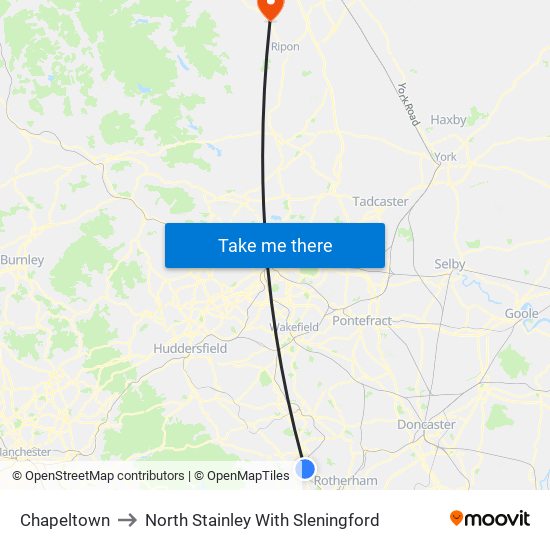 Chapeltown to North Stainley With Sleningford map