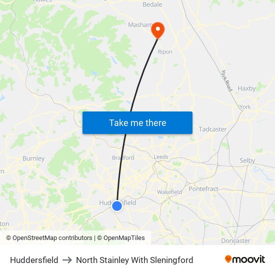 Huddersfield to North Stainley With Sleningford map