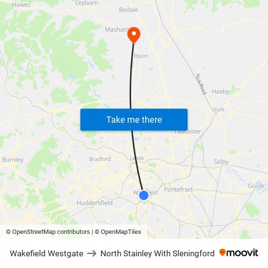 Wakefield Westgate to North Stainley With Sleningford map