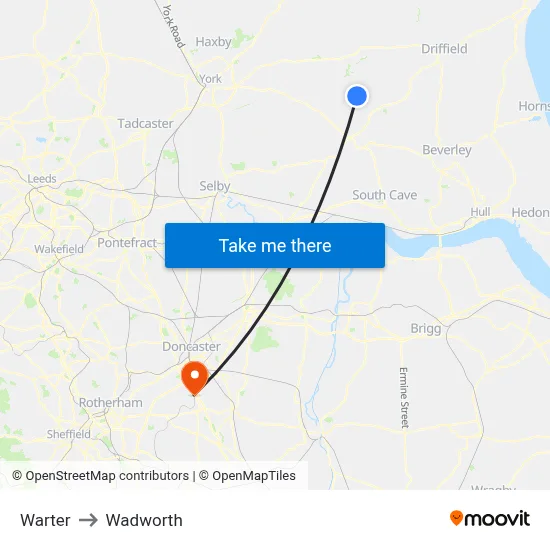 Warter to Wadworth map