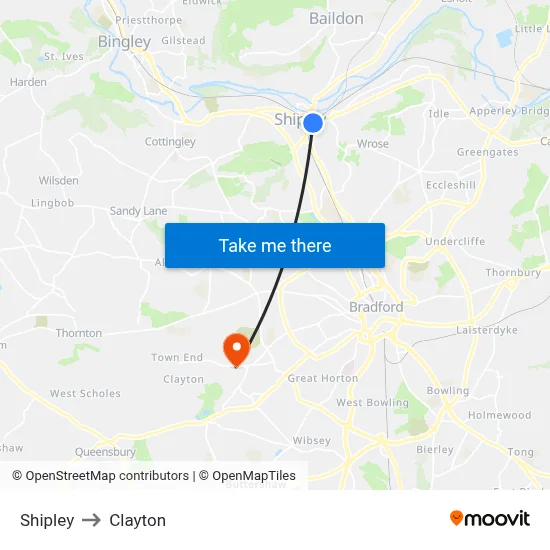 Shipley to Clayton map