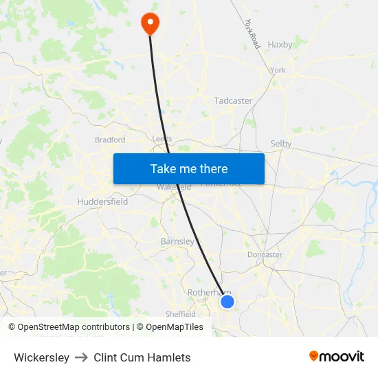 Wickersley to Clint Cum Hamlets map