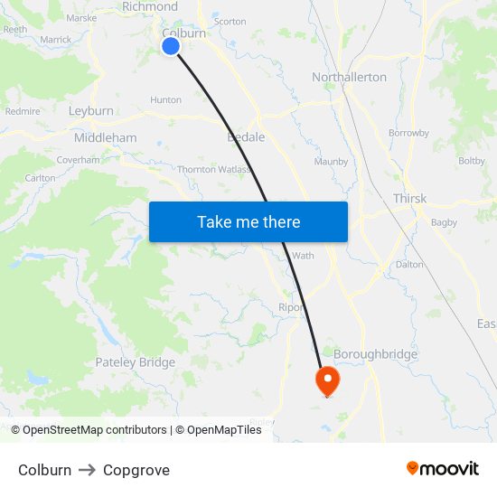 Colburn to Copgrove map