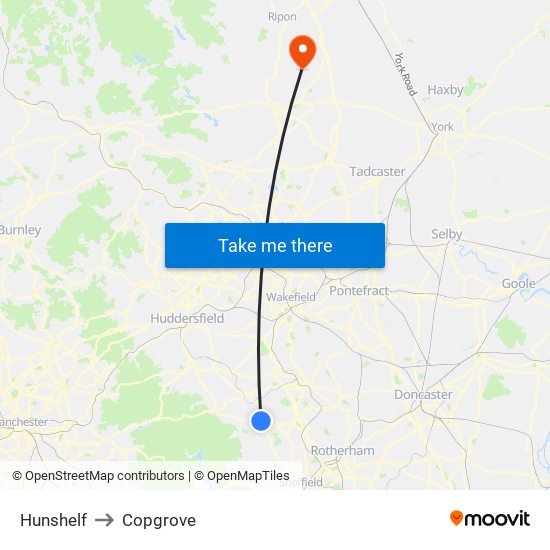 Hunshelf to Copgrove map