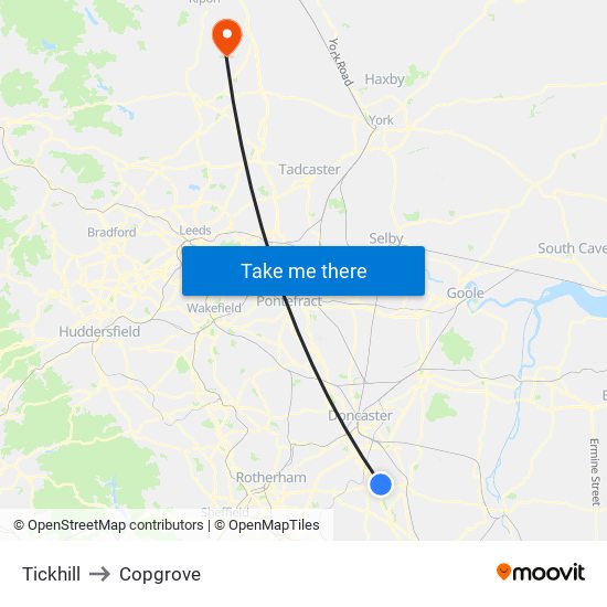 Tickhill to Copgrove map