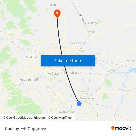 Cadeby to Copgrove map