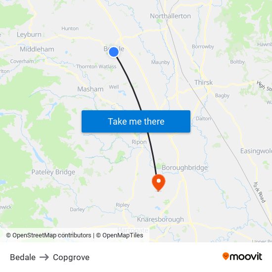 Bedale to Copgrove map