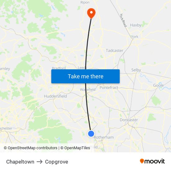 Chapeltown to Copgrove map