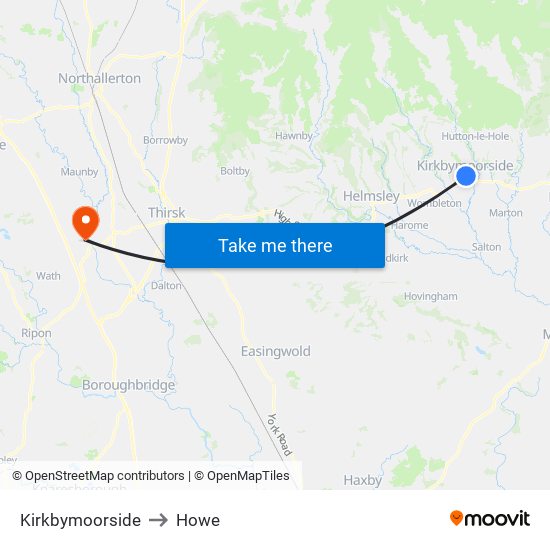 Kirkbymoorside to Howe map