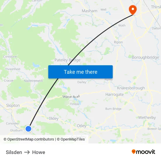 Silsden to Howe map